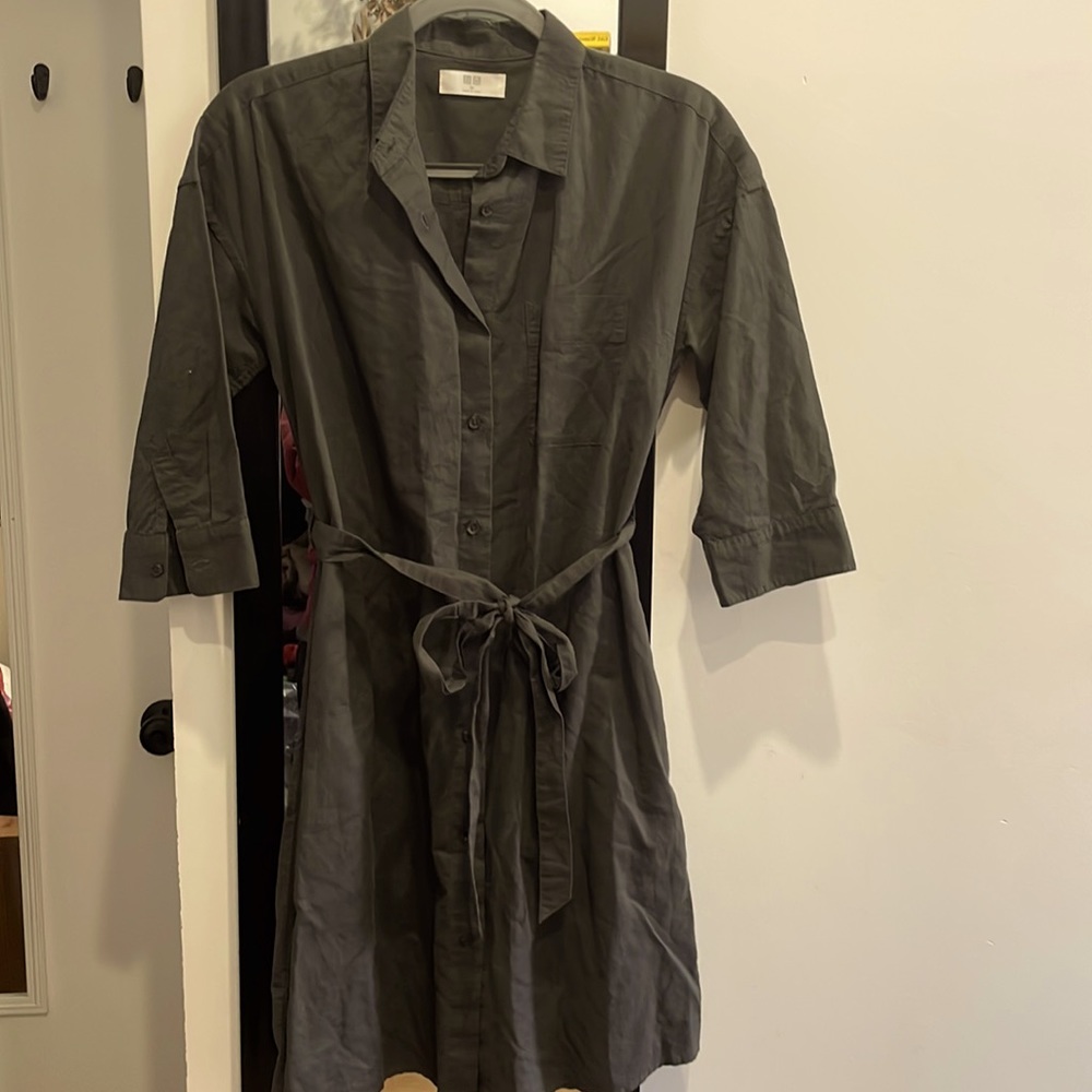 Pretty gray linen 3/4 XS shirt dress